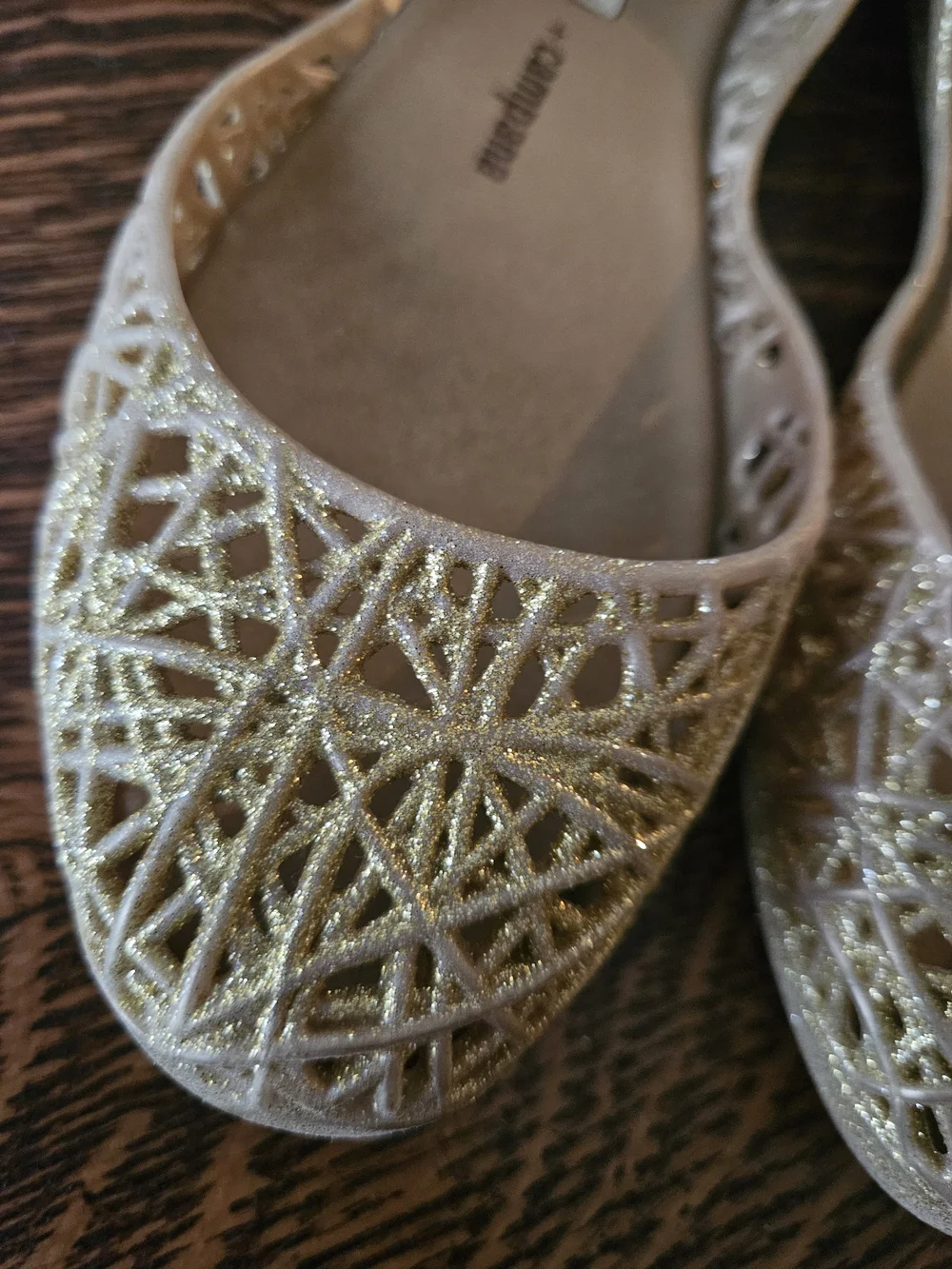 Melissa + Campana Gold Glitter Jelly Flats | Women's US 5 | EUC